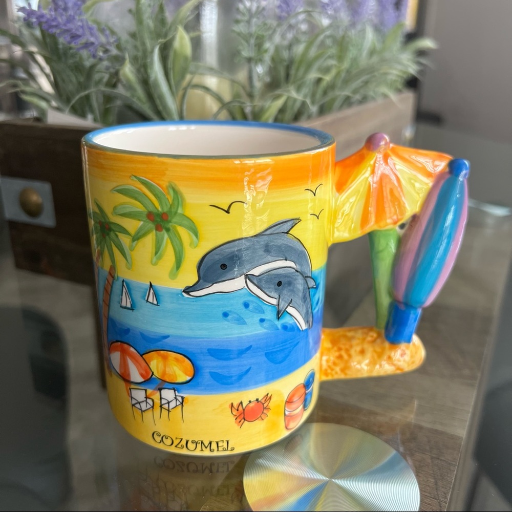 Umbrella Handle Beach Dolphin Mug Cozumel - Souvenir Gift for Her Him
